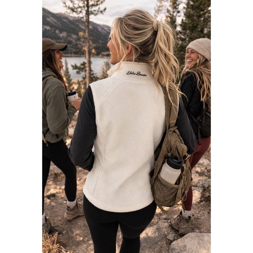 Eddie Bauer Polartec Fleece Vest Womens Medium Cream White Full Zip Outdoor - Picture 2 of 14
